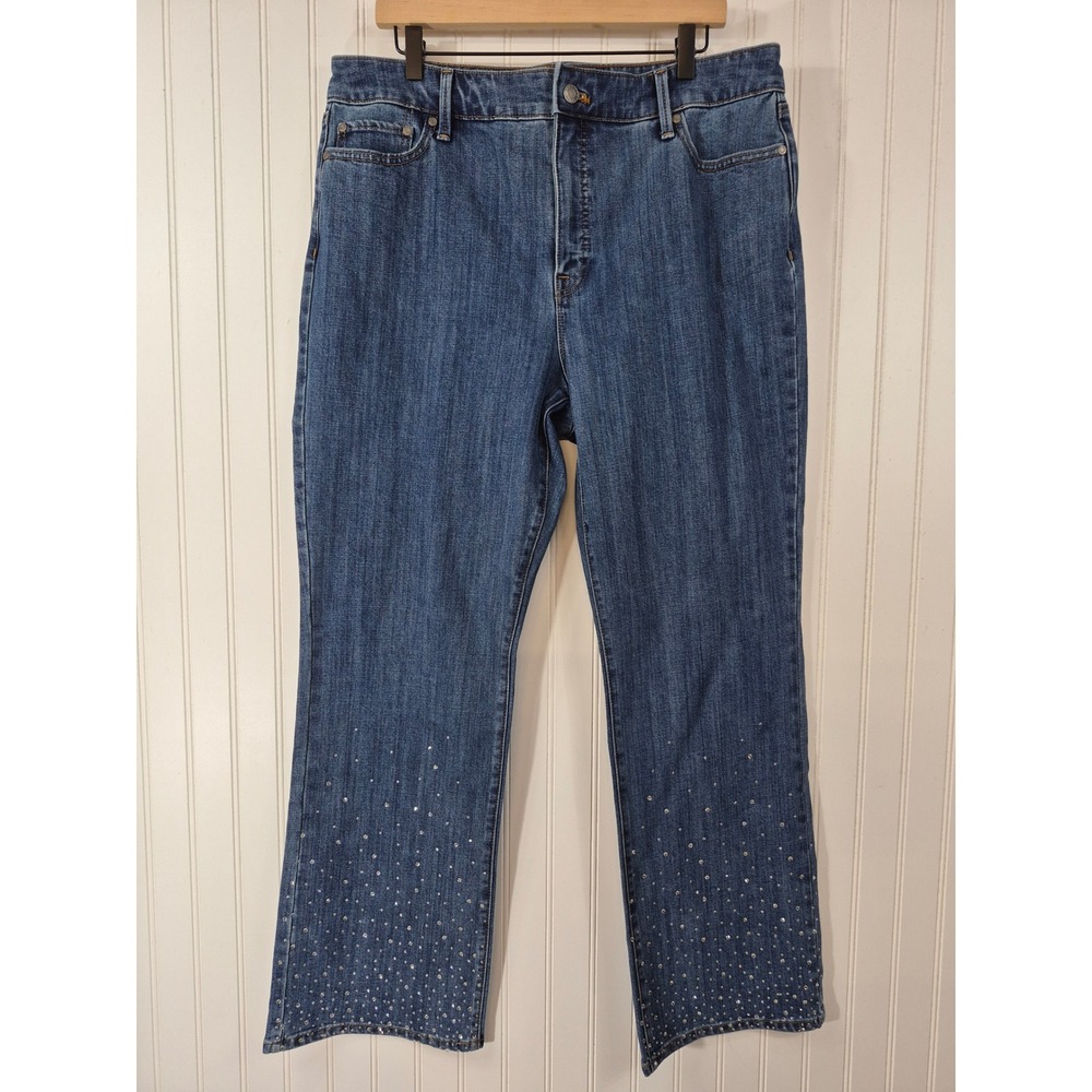 Talbots Womens 16 Rhinestone Embellished Straight Blue Jeans Denim 38x31 Luxury